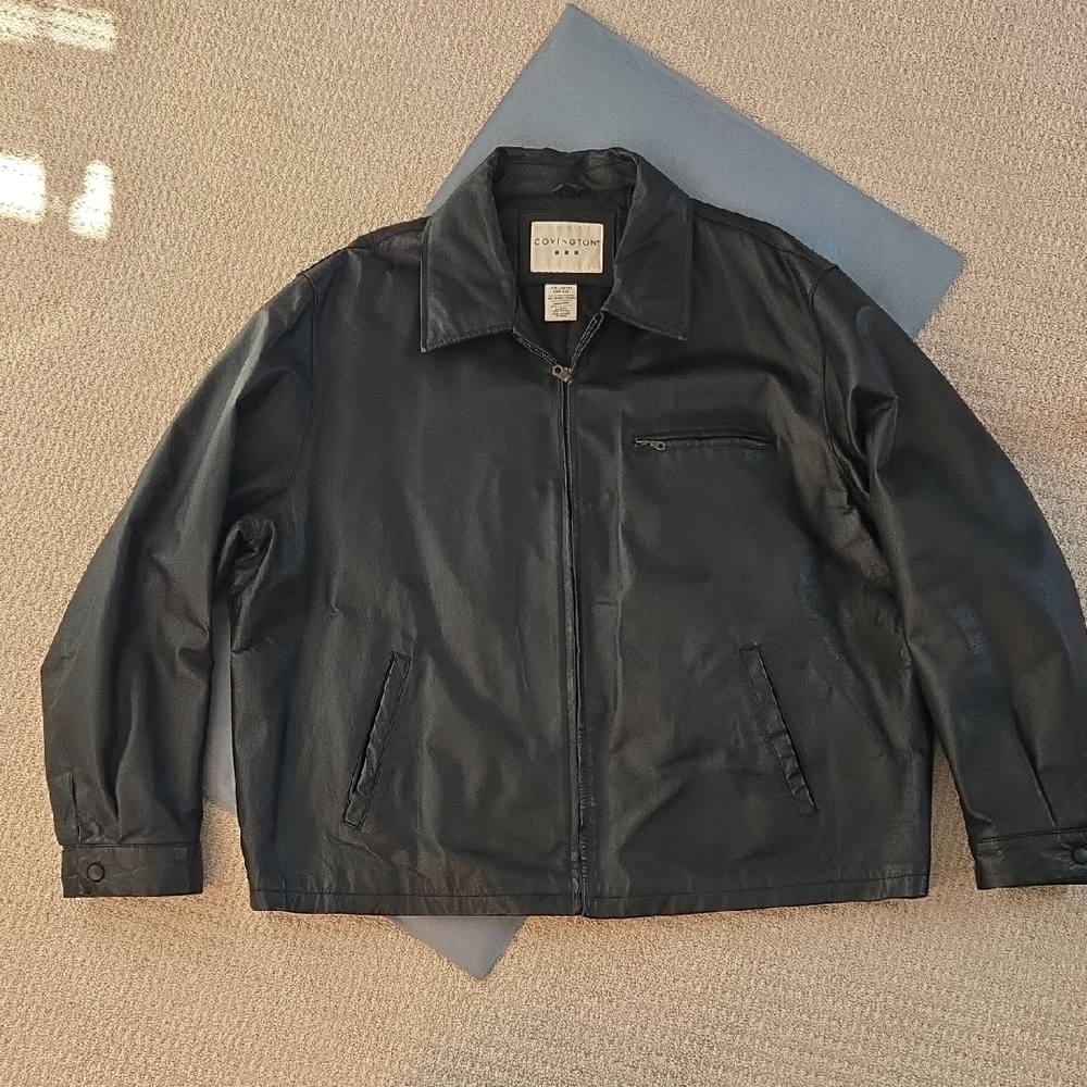 Covington Men's Black Lined Genuine Leather Jacket Size XXL Great Condition